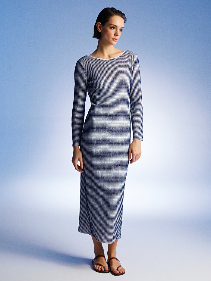 Nocturne Sırt Dekolteli Çizgili Elbise