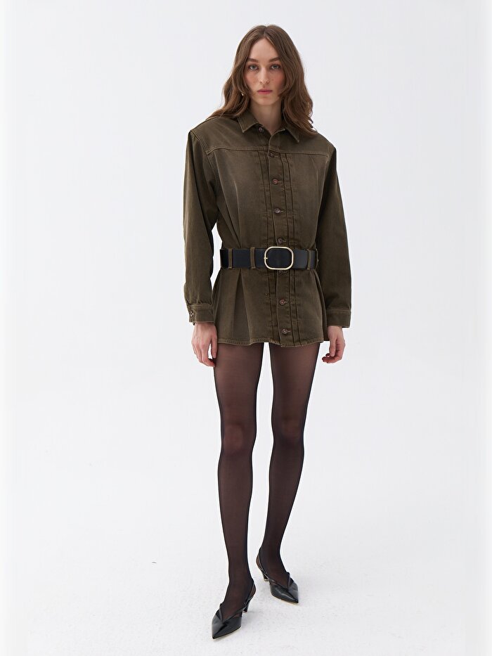 Nocturne Gömlek Yaka Kemerli Mini Elbise