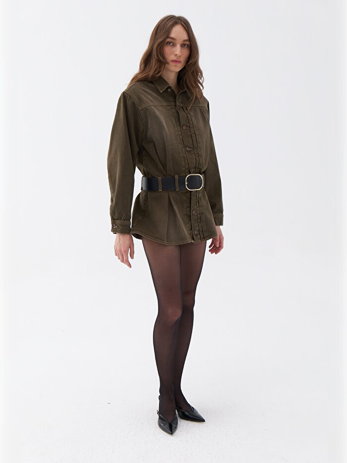 Nocturne Gömlek Yaka Kemerli Mini Elbise