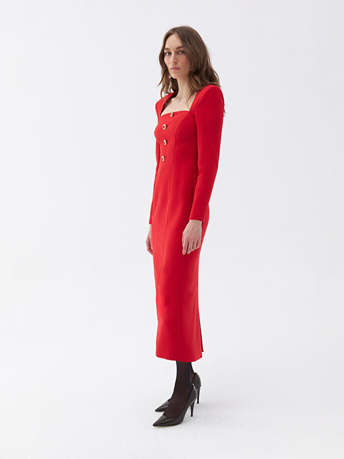 Nocturne Kare Yaka Midi Elbise