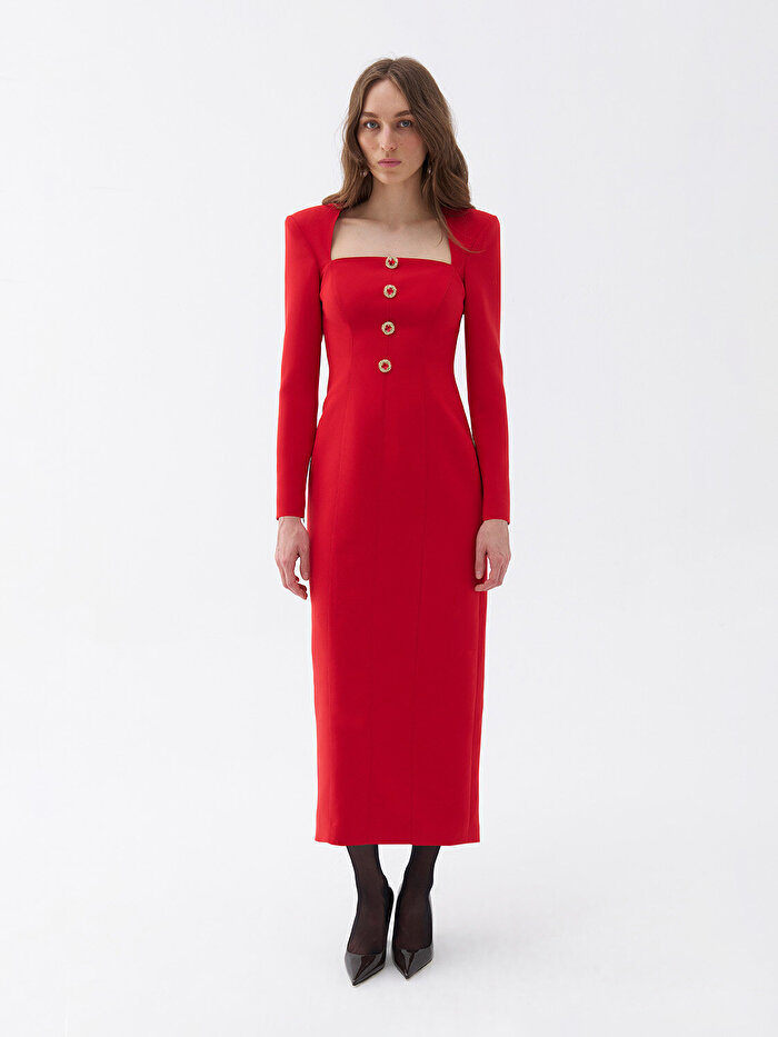 Nocturne Kare Yaka Midi Elbise