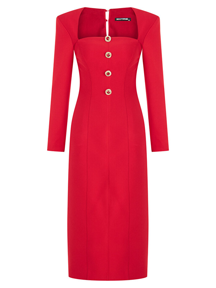 Nocturne Kare Yaka Midi Elbise