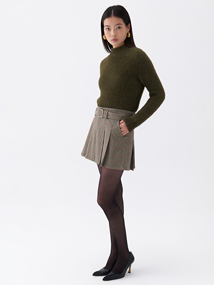 Nocturne Kemerli Pileli Mini Etek