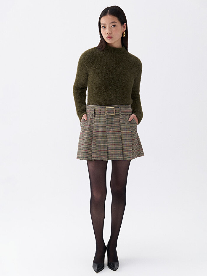 Nocturne Kemerli Pileli Mini Etek