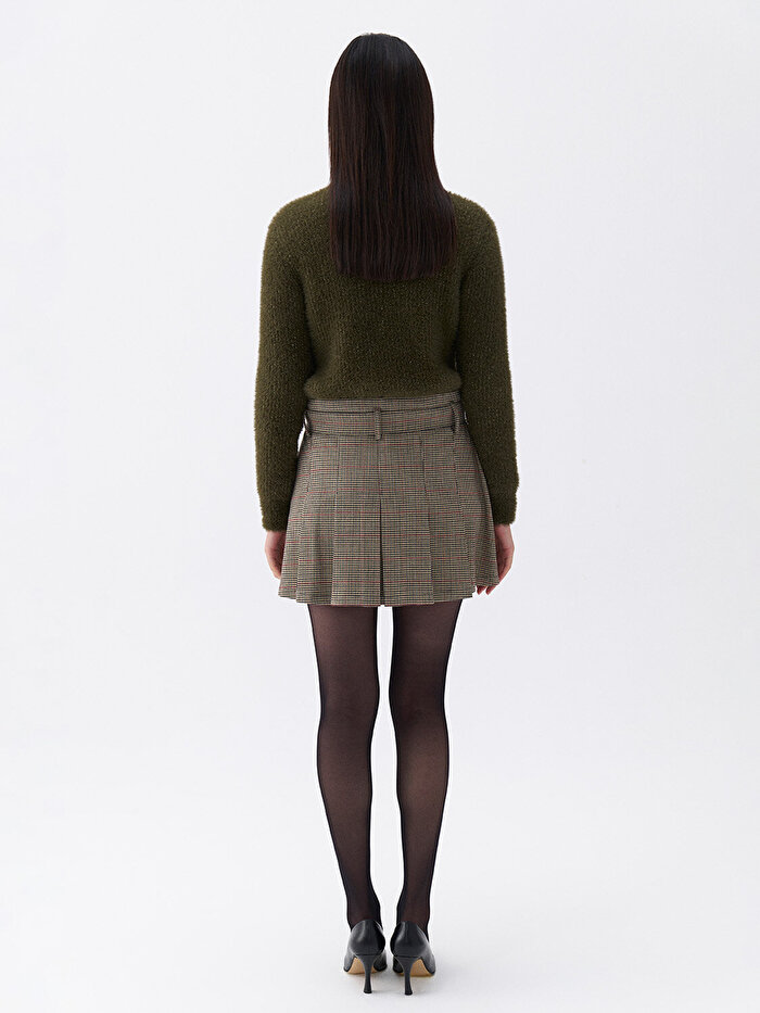 Nocturne Kemerli Pileli Mini Etek