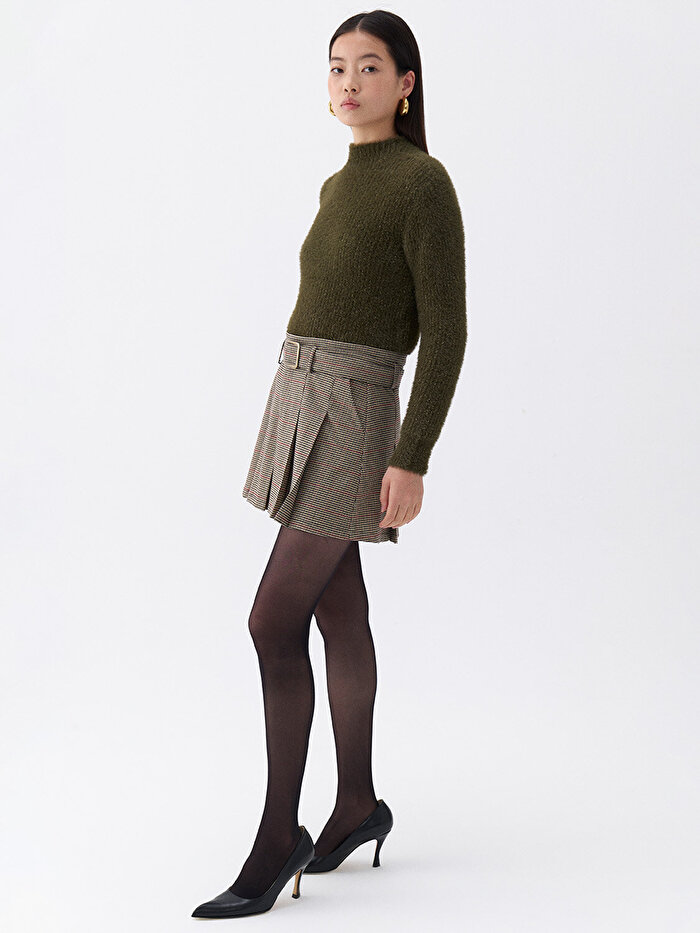 Nocturne Kemerli Pileli Mini Etek