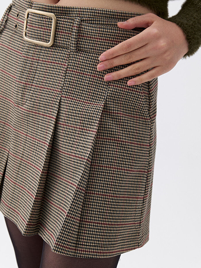 Nocturne Kemerli Pileli Mini Etek