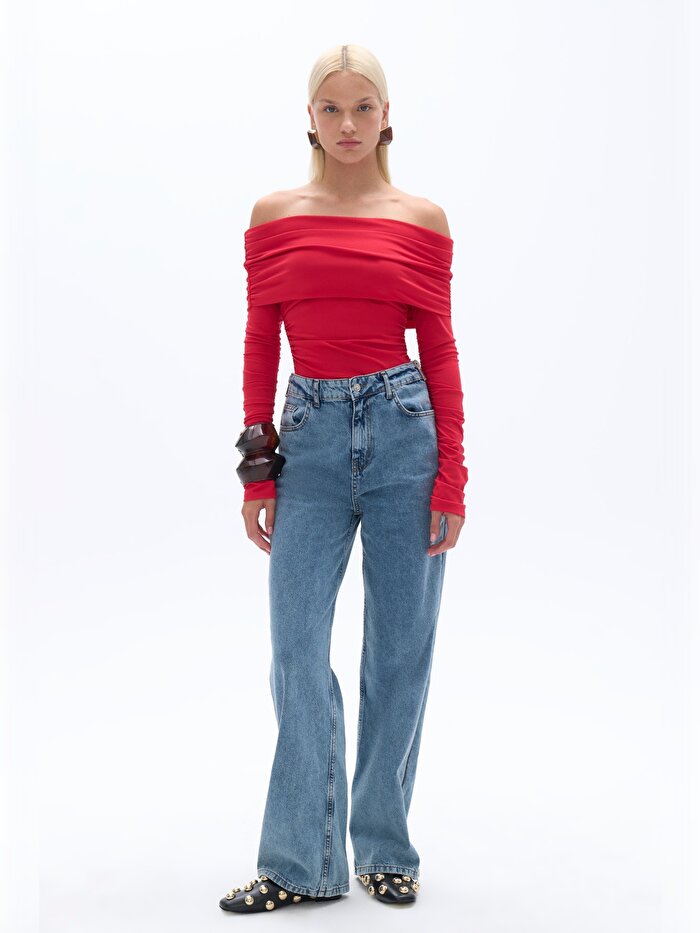 Nocturne Büzgü Detaylı Açık Omuzlu Bluz