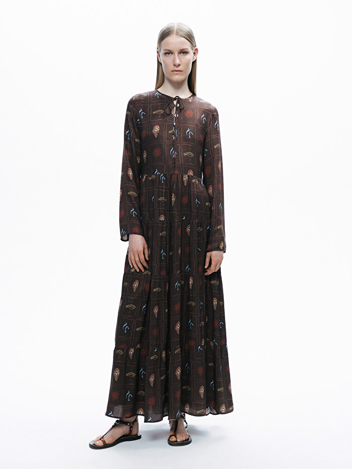 Nocturne Düğme ve İp Detaylı Maxi Elbise