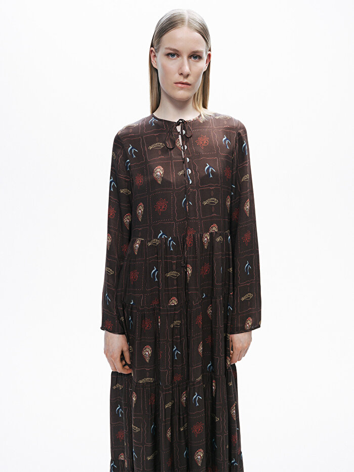 Nocturne Düğme ve İp Detaylı Maxi Elbise