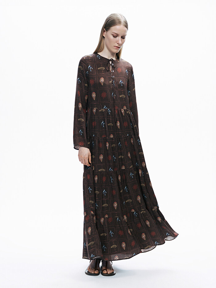 Nocturne Düğme ve İp Detaylı Maxi Elbise