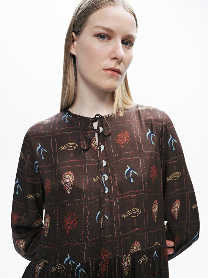 Nocturne Düğme ve İp Detaylı Maxi Elbise