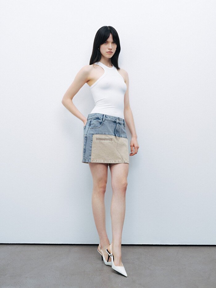 Nocturne Yıkama Efektli Mini Denim Etek