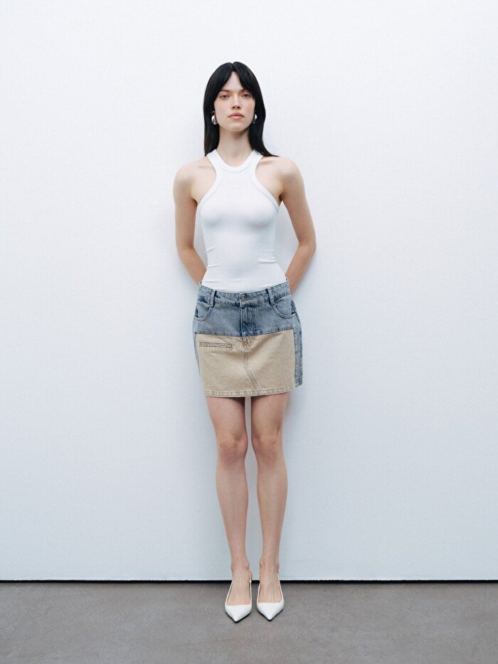 Nocturne Yıkama Efektli Mini Denim Etek