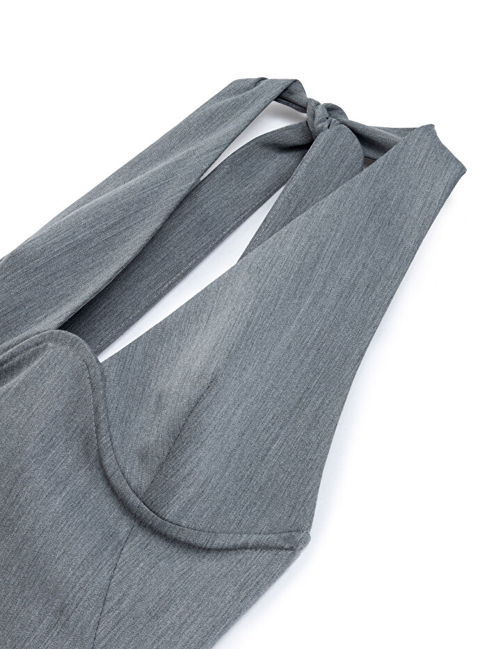 Nocturne Boyundan Bağlamalı Asimetrik Midi Elbise