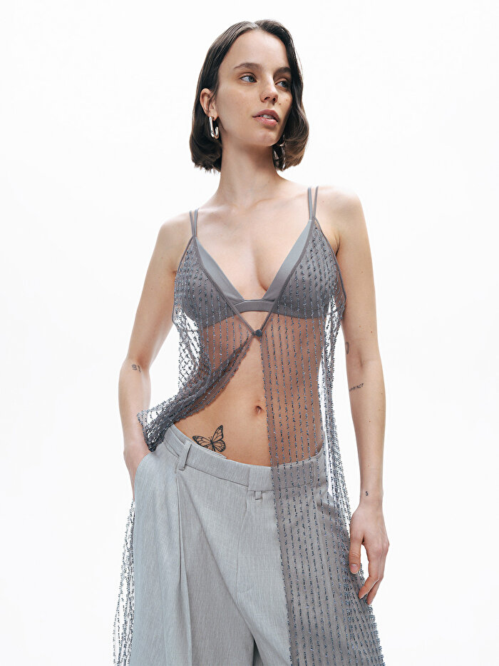 Nocturne Boncuk İşlemeli Maxi Yelek