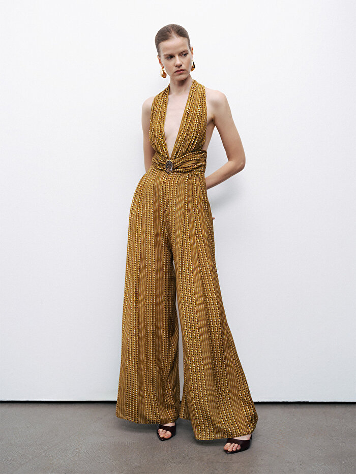 Nocturne Gold ve Taş Aksesuarlı Tulum