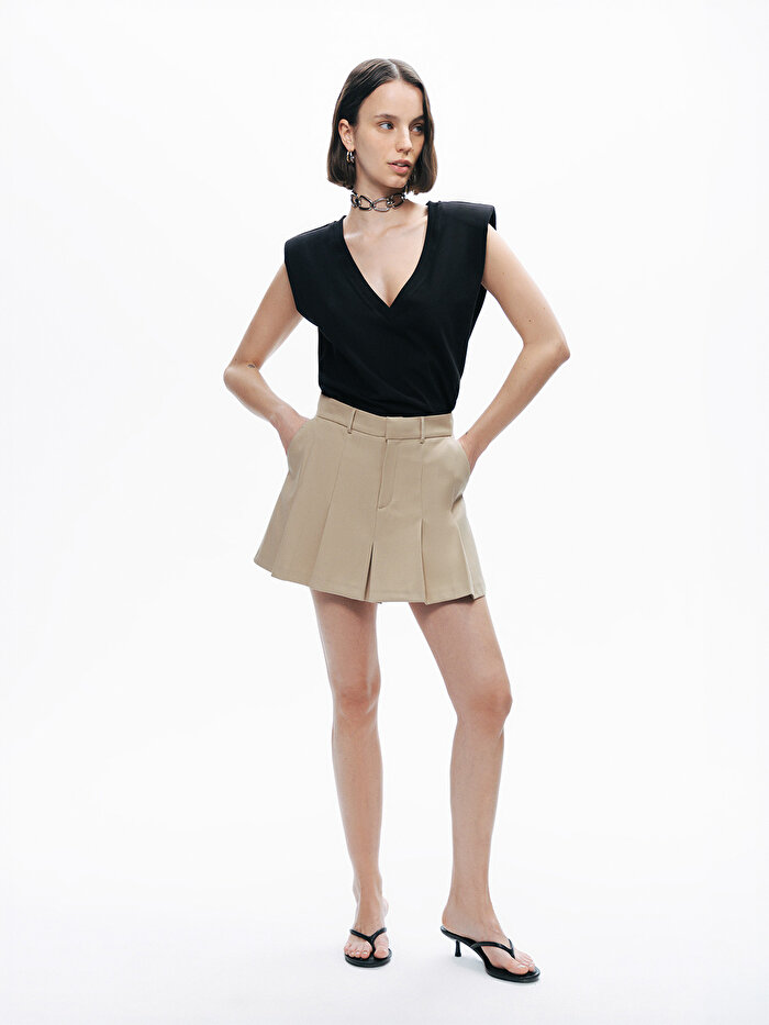 Nocturne Pileli Mini Şort Etek