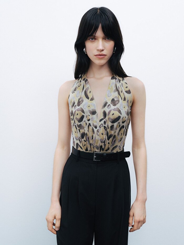 Nocturne Desenli Halter Yaka Body