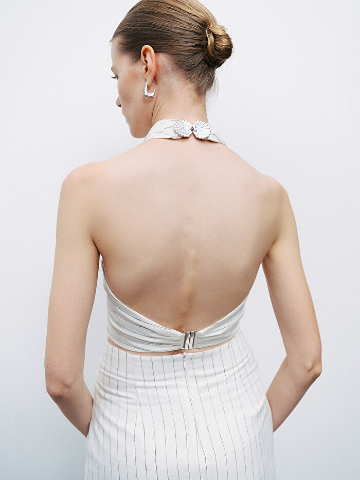 Nocturne Boyundan Bağlamalı Keten Bluz