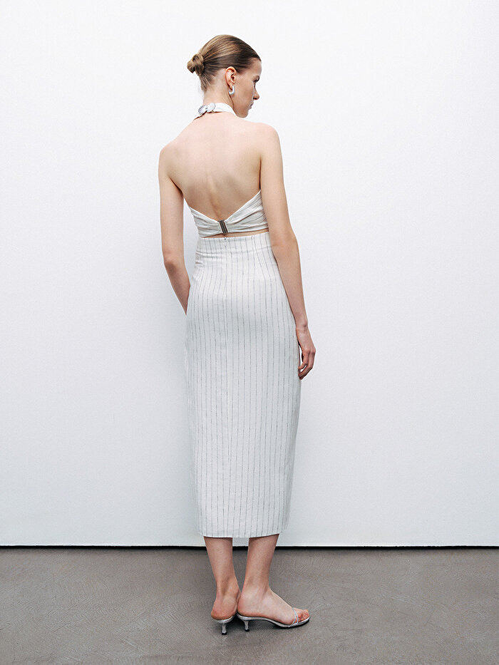 Nocturne Boyundan Bağlamalı Keten Bluz