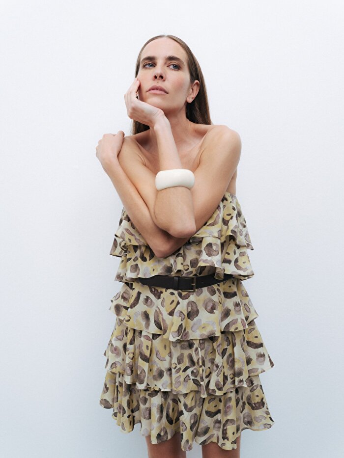 Nocturne Kemer Detaylı Fırfırlı Mini Elbise