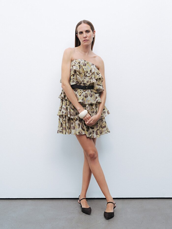 Nocturne Kemer Detaylı Fırfırlı Mini Elbise