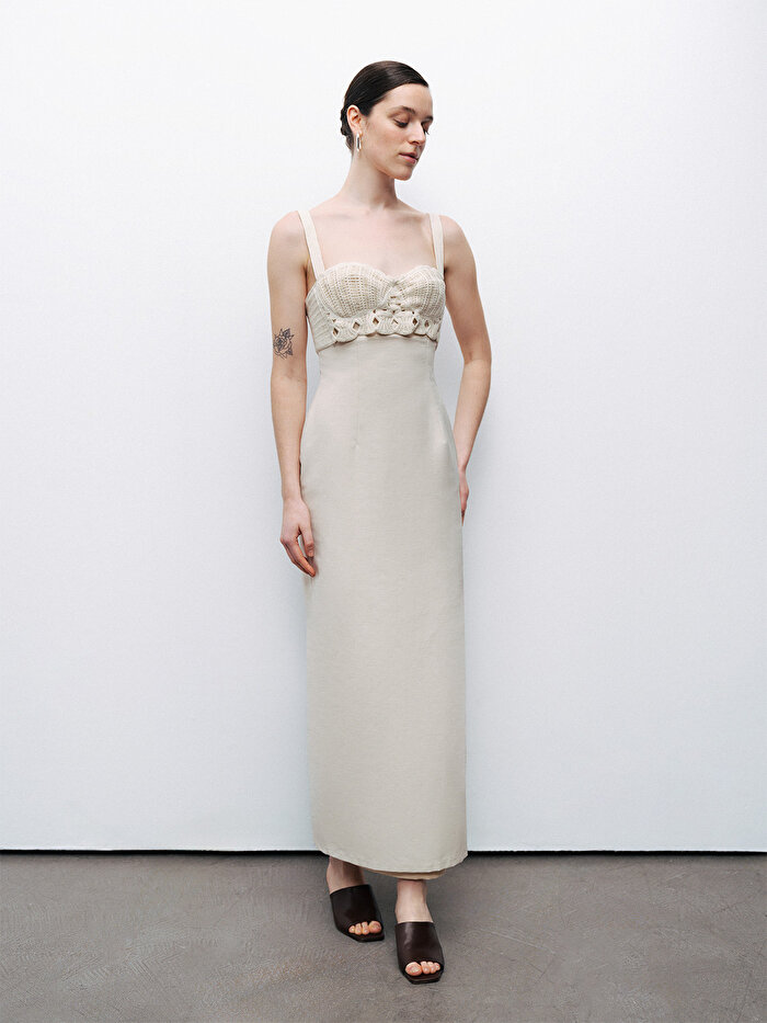 Nocturne Brode Detaylı Keten Maxi Elbise