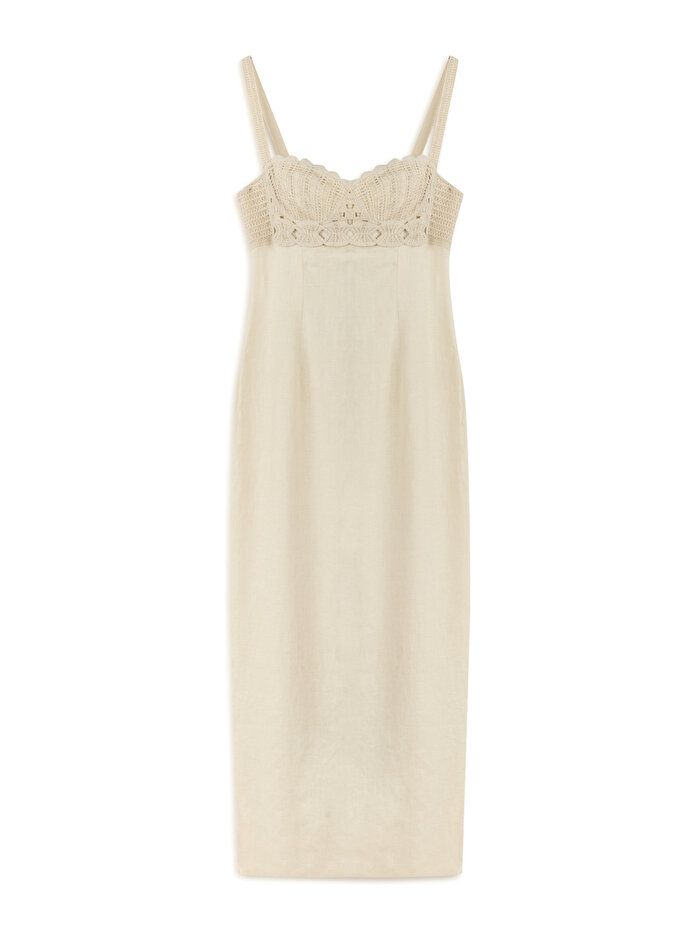 Nocturne Brode Detaylı Keten Maxi Elbise