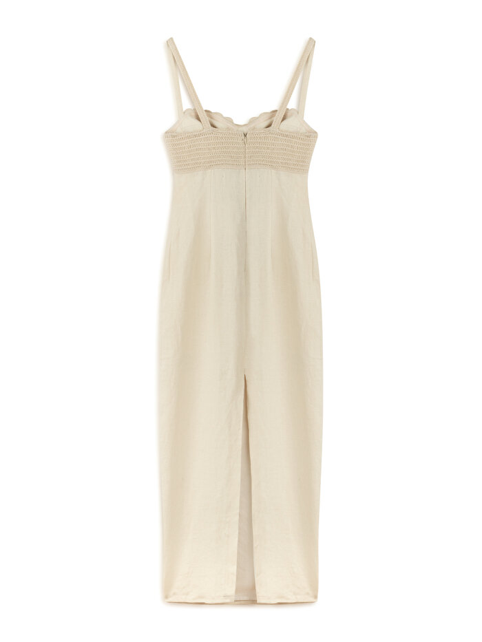 Nocturne Brode Detaylı Keten Maxi Elbise