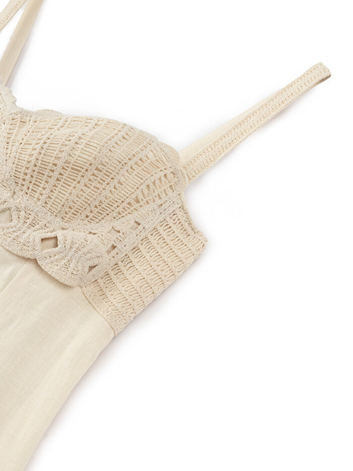 Nocturne Brode Detaylı Keten Maxi Elbise