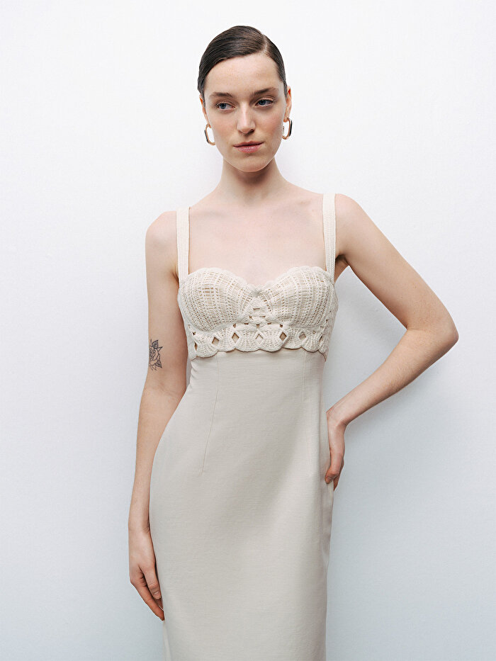 Nocturne Brode Detaylı Keten Maxi Elbise