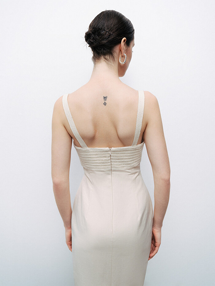 Nocturne Brode Detaylı Keten Maxi Elbise