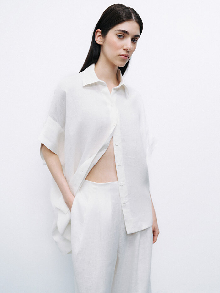 Nocturne Dökümlü Keten Gömlek