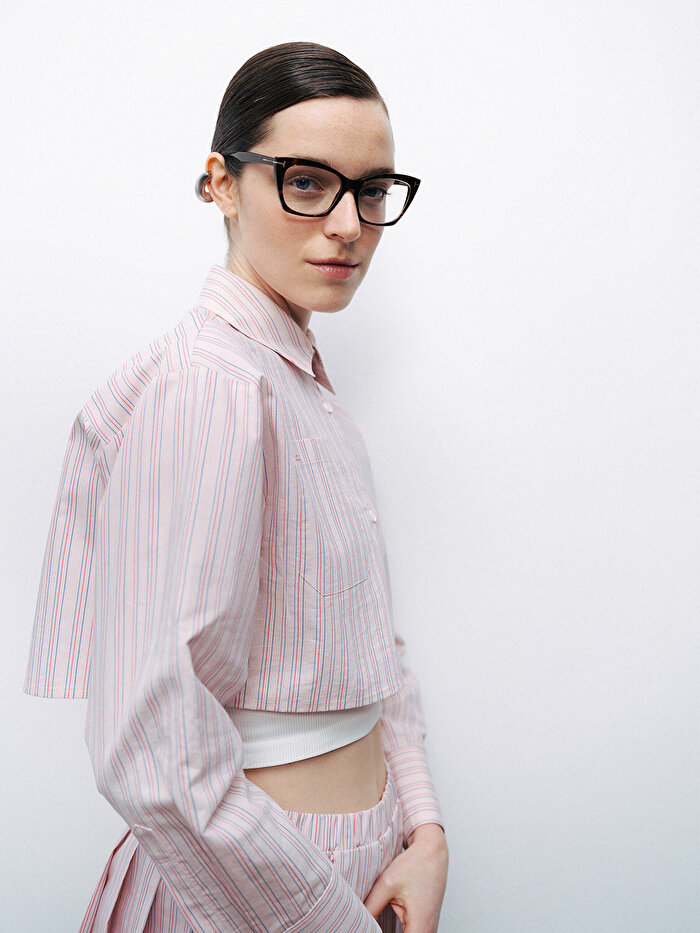 Nocturne Çizgili Crop Gömlek