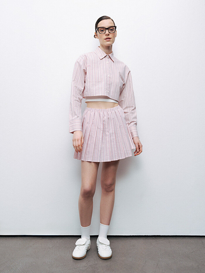 Nocturne Çizgili Crop Gömlek