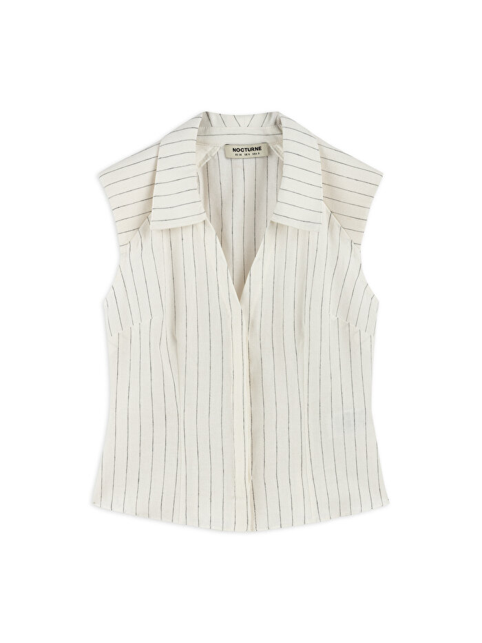 Nocturne Vatkalı Kolsuz Keten Gömlek