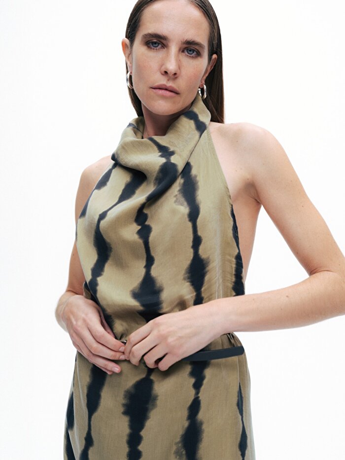 Nocturne Kemer Detaylı Desenli Maxi Elbise