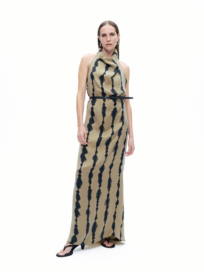 Nocturne Kemer Detaylı Desenli Maxi Elbise