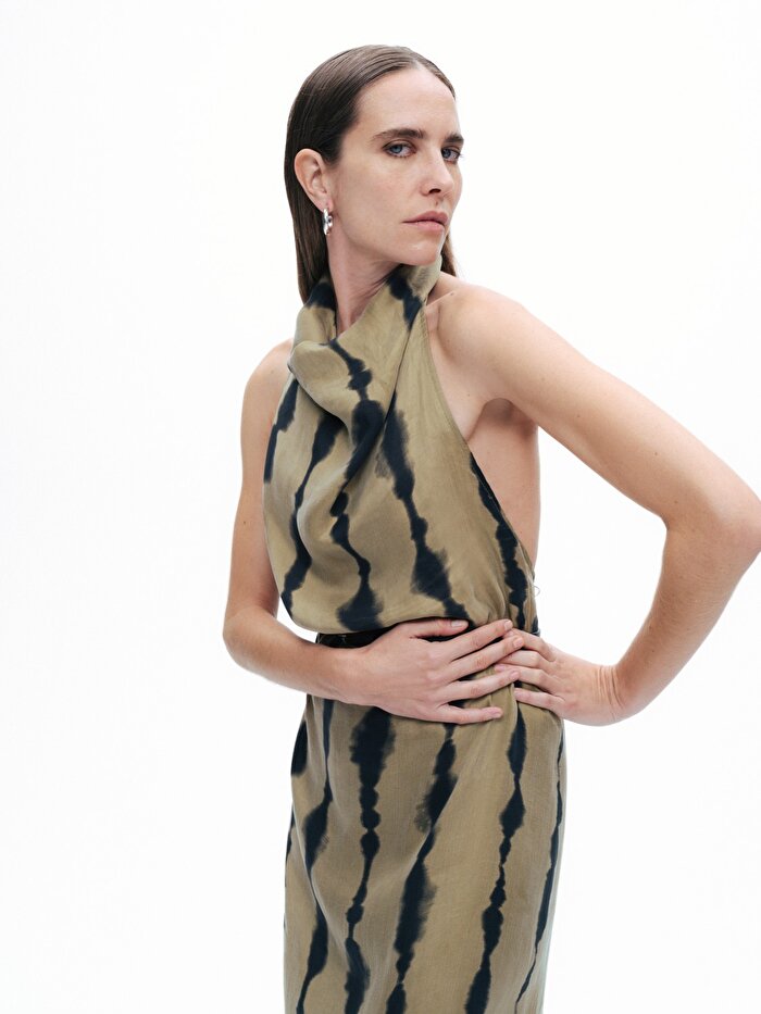 Nocturne Kemer Detaylı Desenli Maxi Elbise