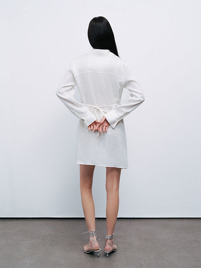 Nocturne Aksesuar Detaylı Keten Mini Elbise