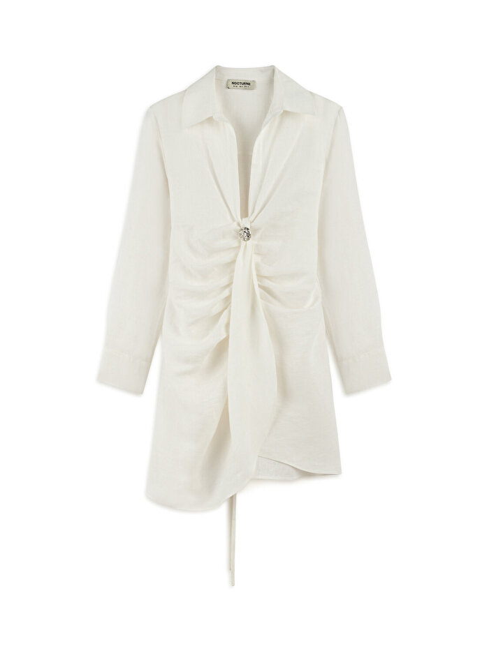 Nocturne Aksesuar Detaylı Keten Mini Elbise