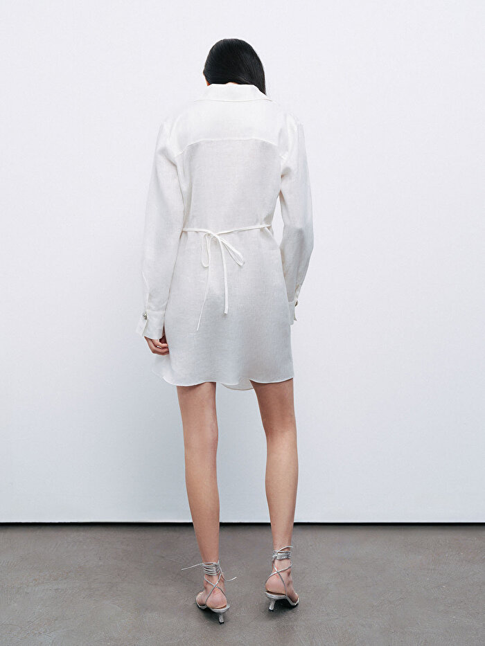 Nocturne Aksesuar Detaylı Keten Mini Elbise