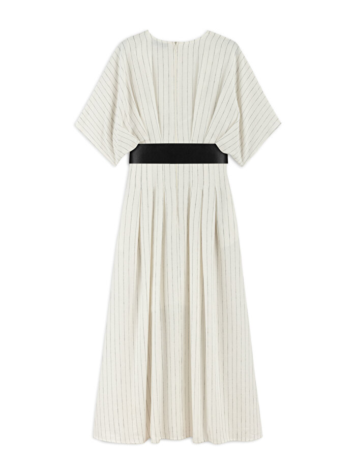 Nocturne Kemerli Keten Midi Elbise