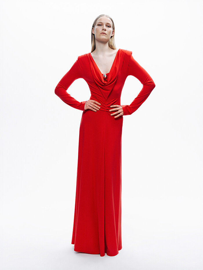 Nocturne Vatkalı Aksesuar Detaylı Maxi Elbise