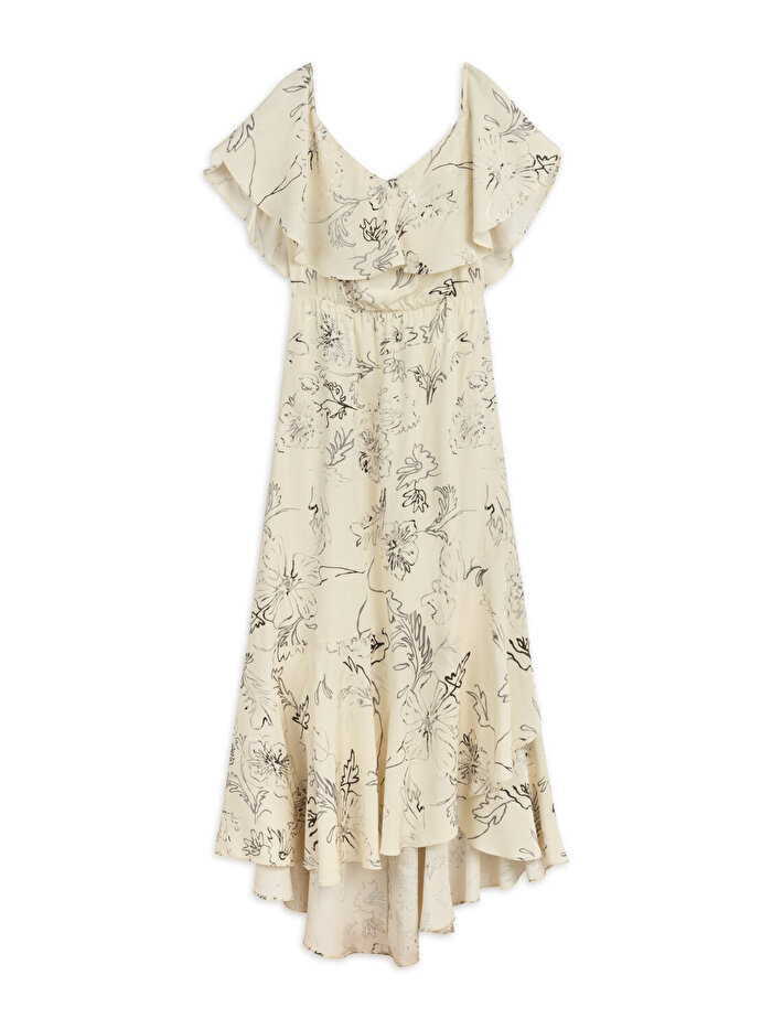 Nocturne Volanlı Desenli Maxi Elbise