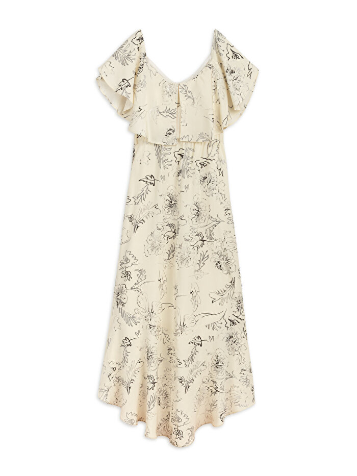 Nocturne Volanlı Desenli Maxi Elbise