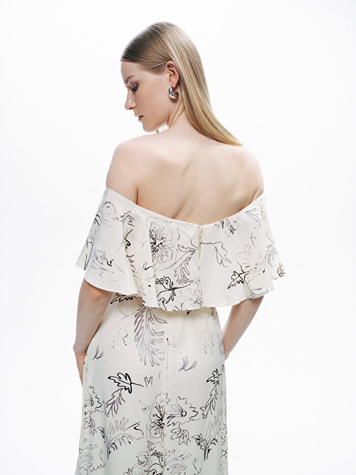 Nocturne Volanlı Desenli Maxi Elbise