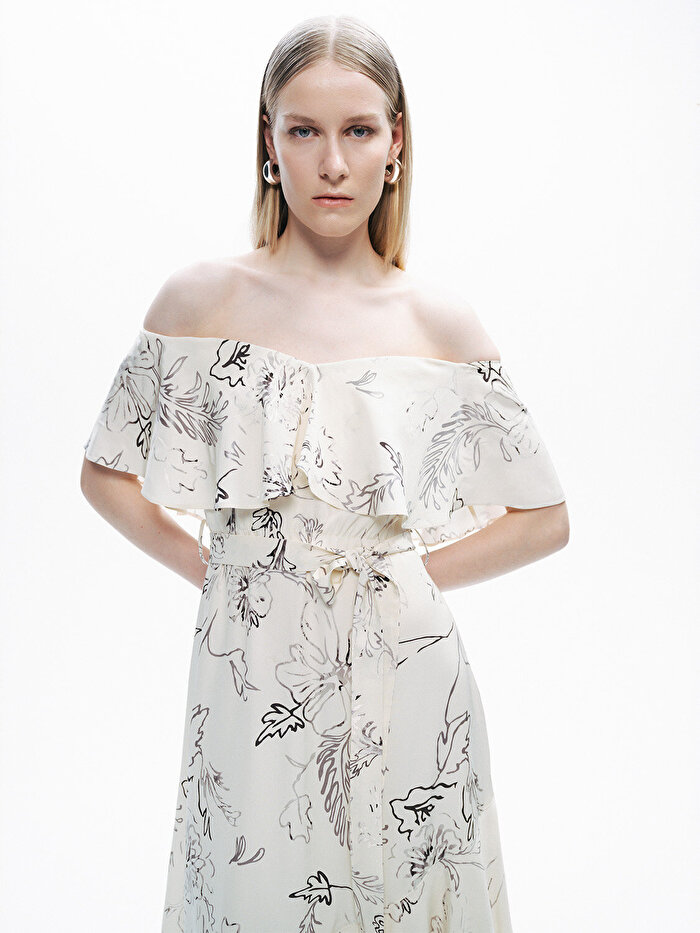 Nocturne Volanlı Desenli Maxi Elbise