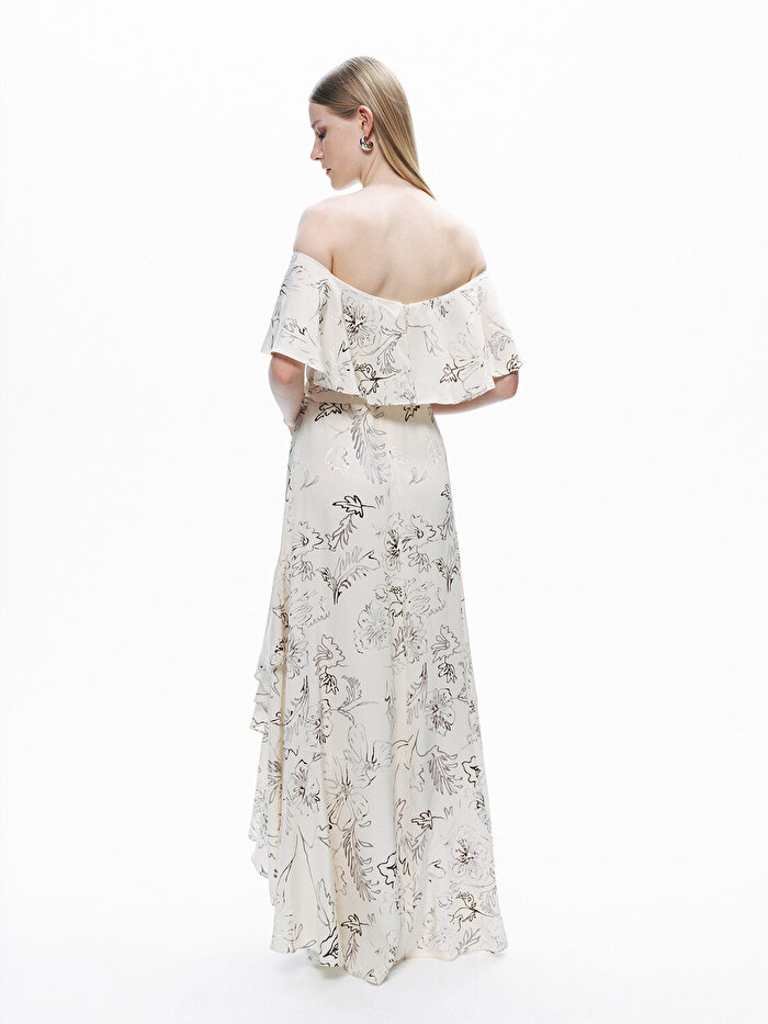 Nocturne Volanlı Desenli Maxi Elbise